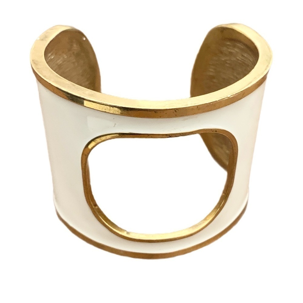 Gold and White Polished Metal Minimalist Cuff One Size
